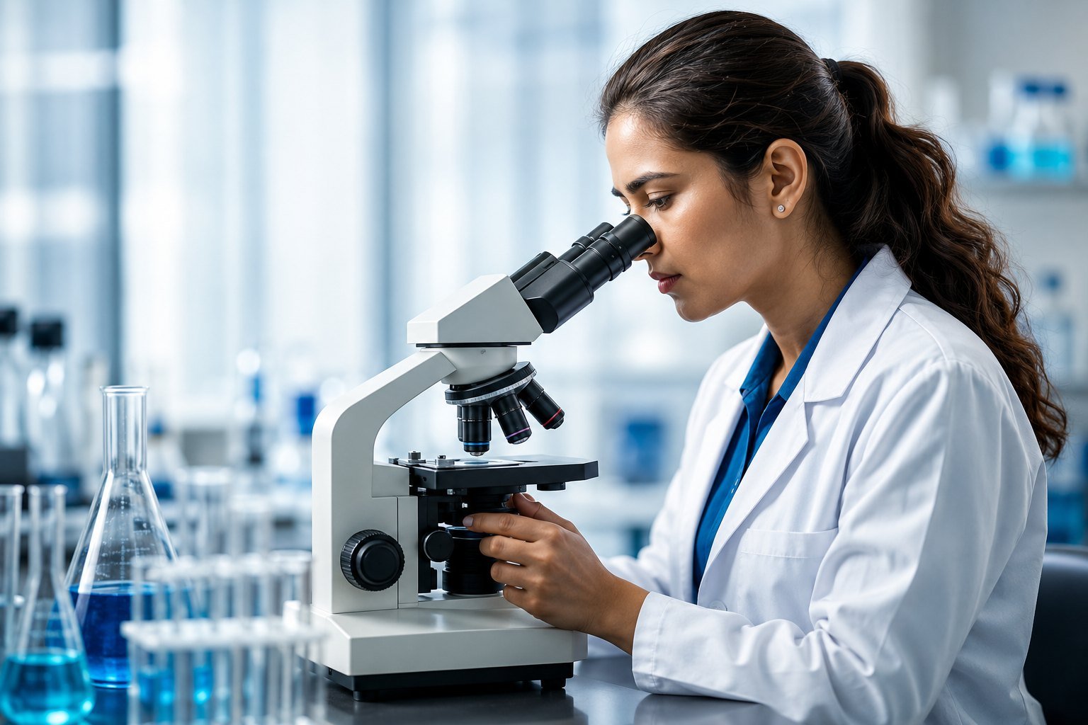Scientist using a microscope