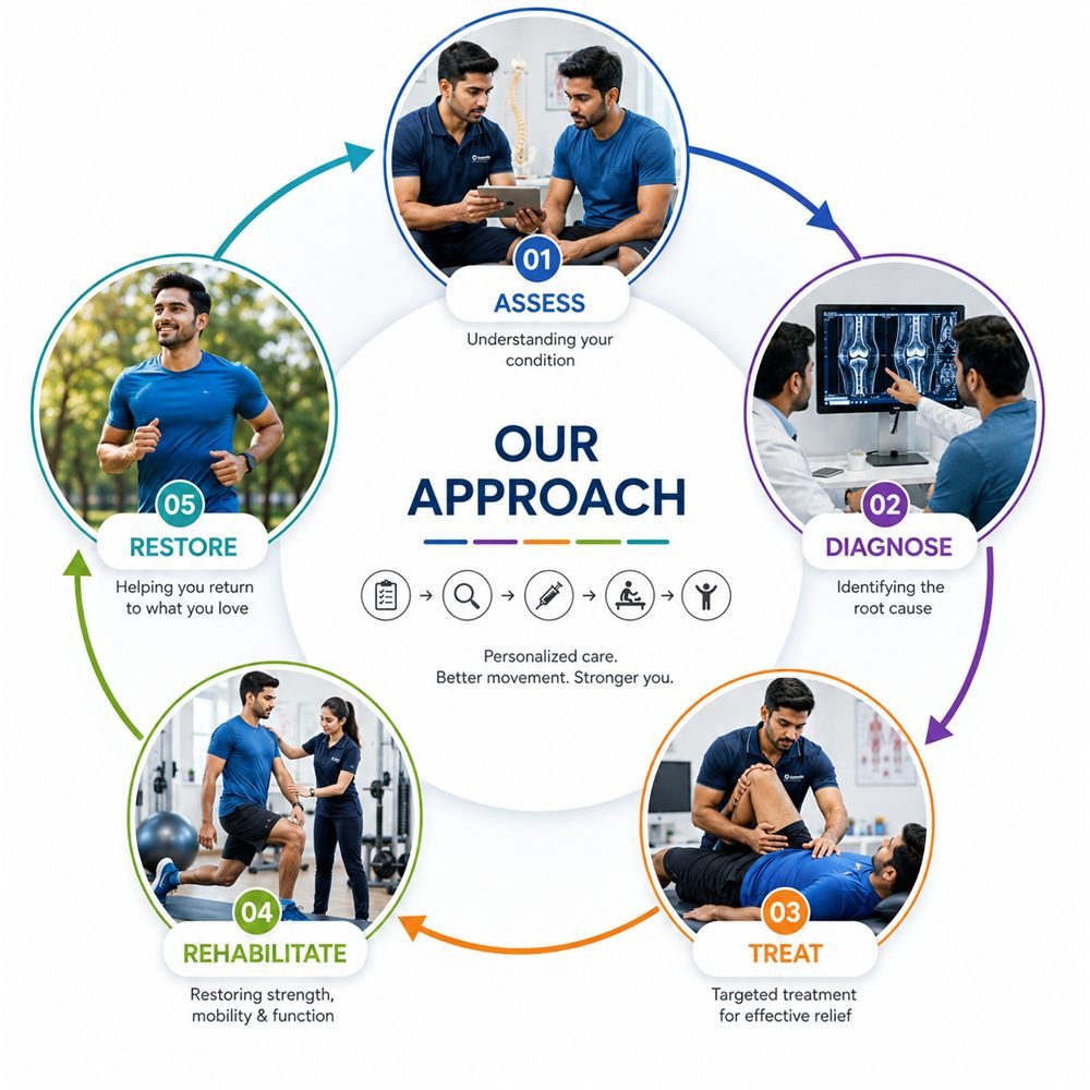 Our approach: assess, diagnose, treat, rehabilitate, restore