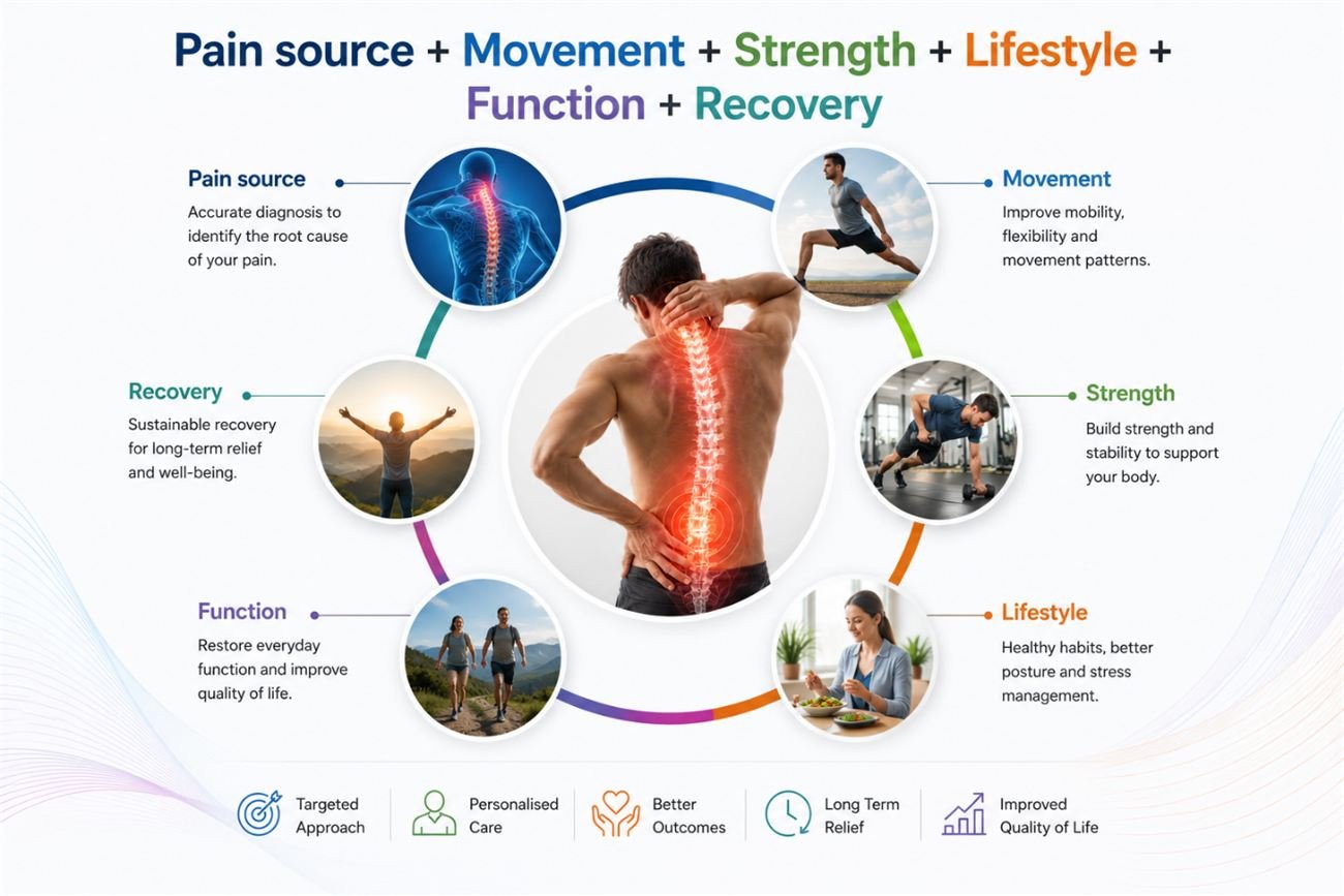 Pain source, movement, strength, lifestyle, function and recovery