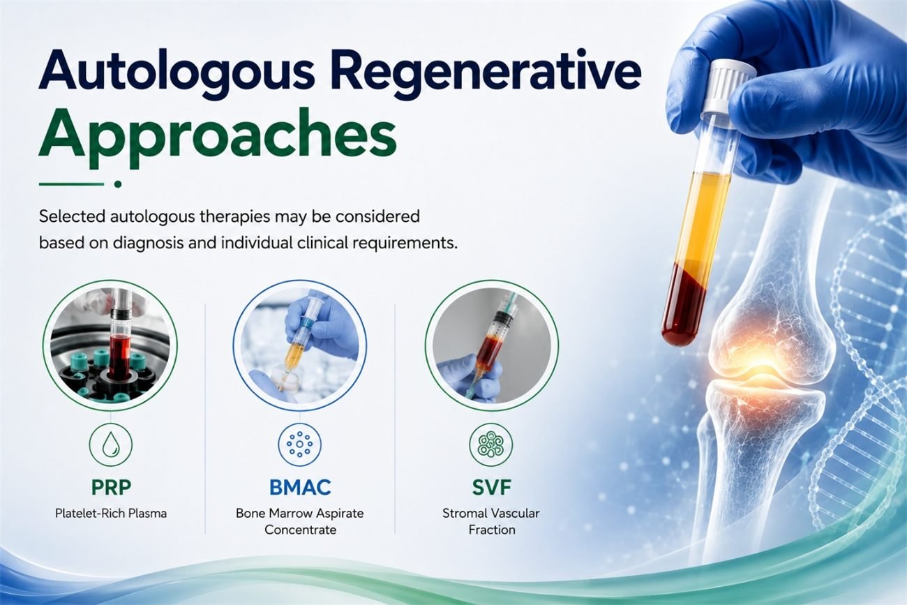 Autologous regenerative approaches: PRP, BMAC and SVF